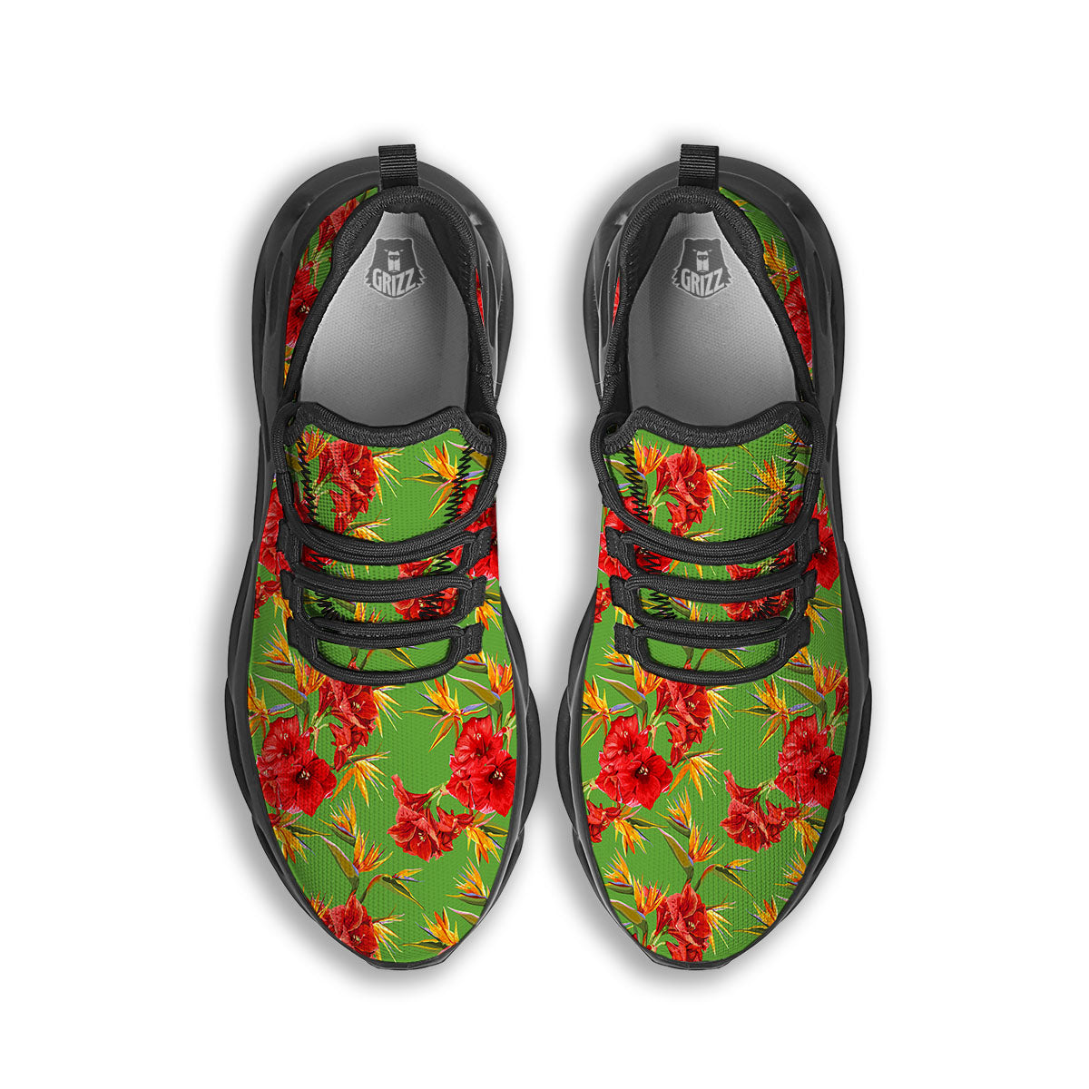 Japanese Amaryllis Yellow And Red Print Pattern Black Running Shoes-grizzshop