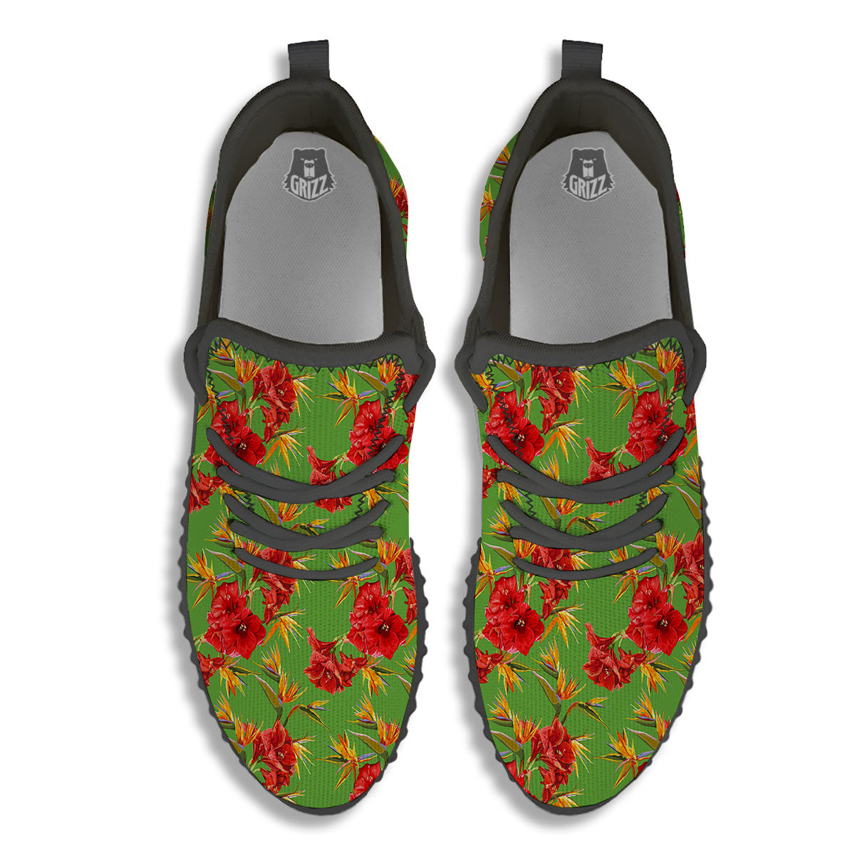Japanese Amaryllis Yellow And Red Print Pattern Black Walking Shoes-grizzshop