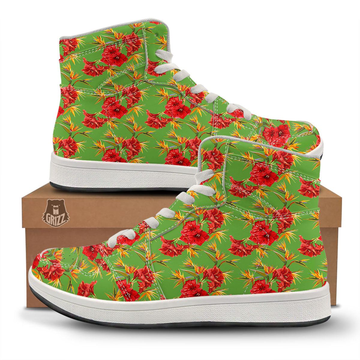 Japanese Amaryllis Yellow And Red Print Pattern High Top Sneakers-grizzshop