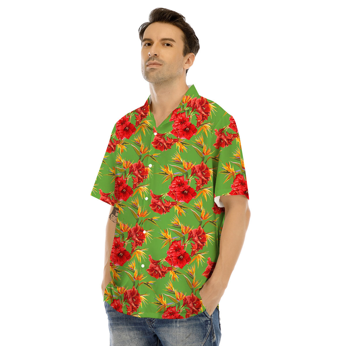Japanese Amaryllis Yellow And Red Print Pattern Men's Hawaiian Shirt-grizzshop