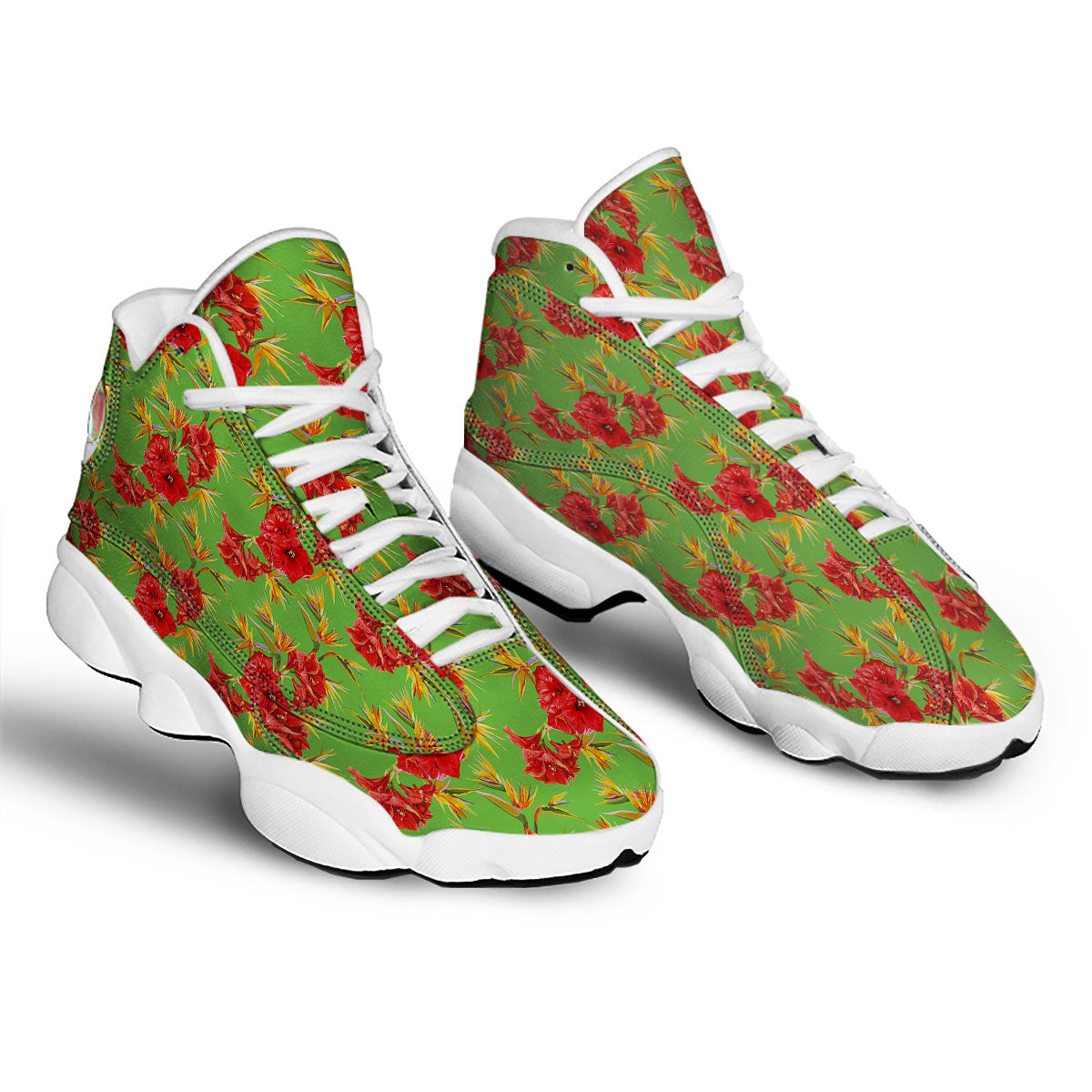 Japanese Amaryllis Yellow And Red Print Pattern White Basketball Shoes-grizzshop