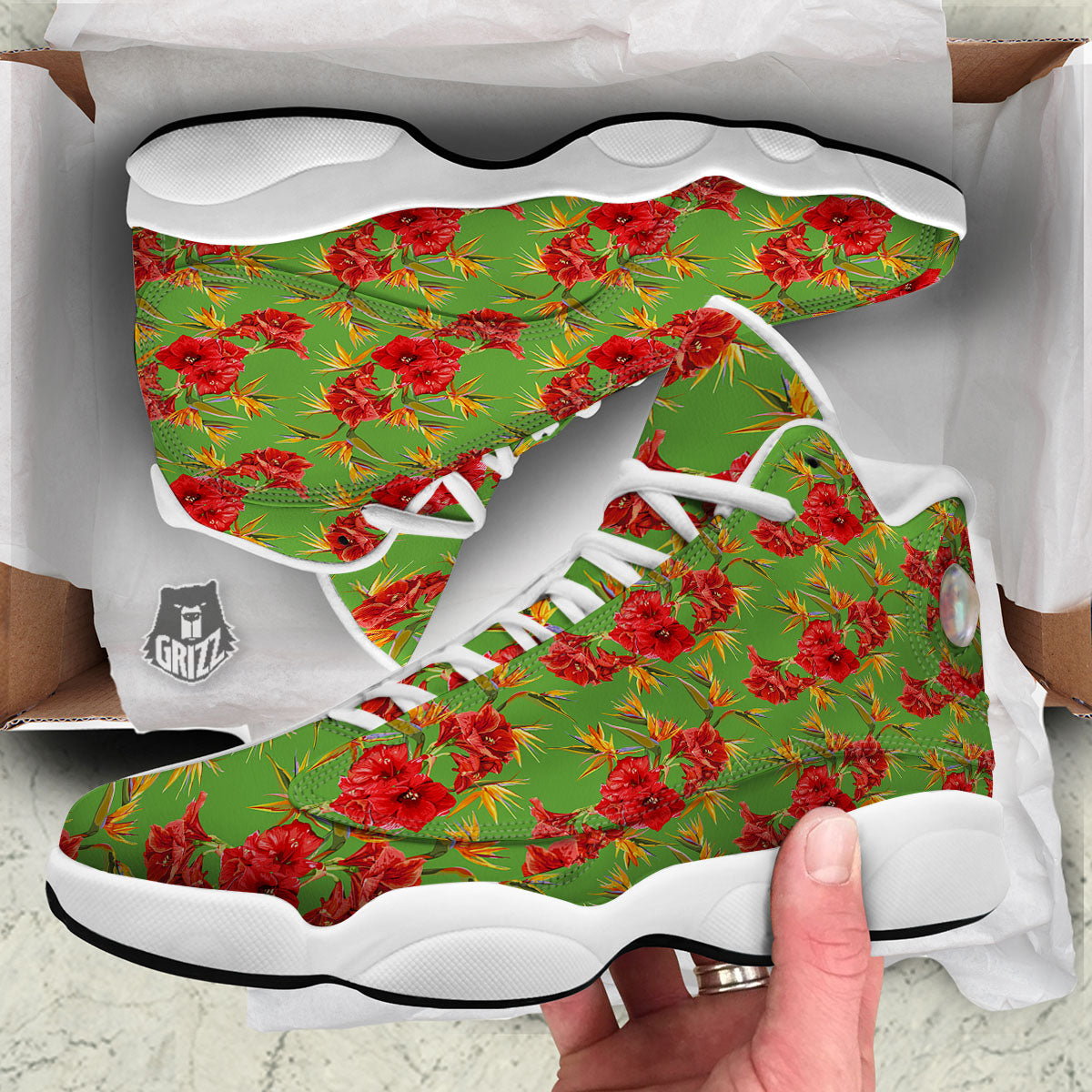Japanese Amaryllis Yellow And Red Print Pattern White Basketball Shoes-grizzshop