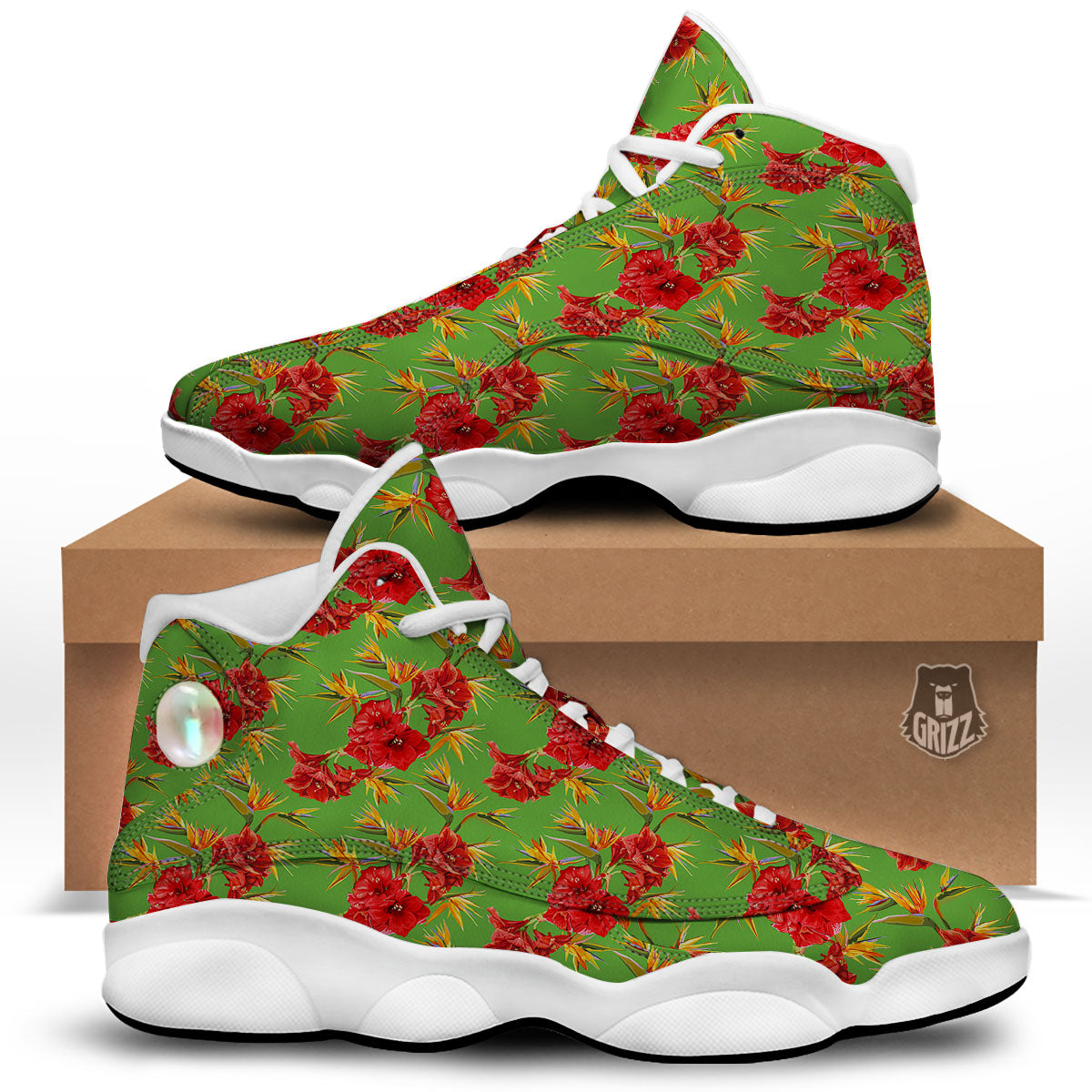Japanese Amaryllis Yellow And Red Print Pattern White Basketball Shoes-grizzshop