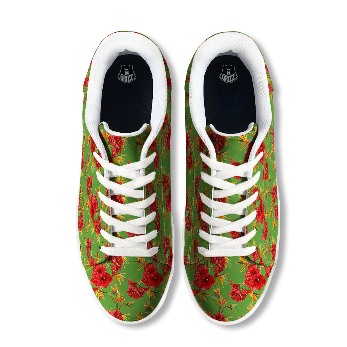 Japanese Amaryllis Yellow And Red Print Pattern White Low Top Sneakers-grizzshop