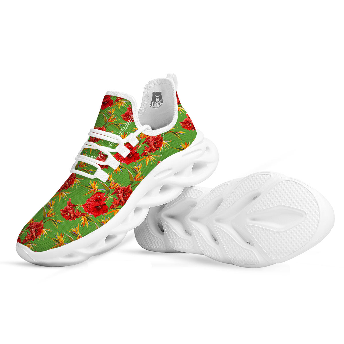 Japanese Amaryllis Yellow And Red Print Pattern White Running Shoes-grizzshop