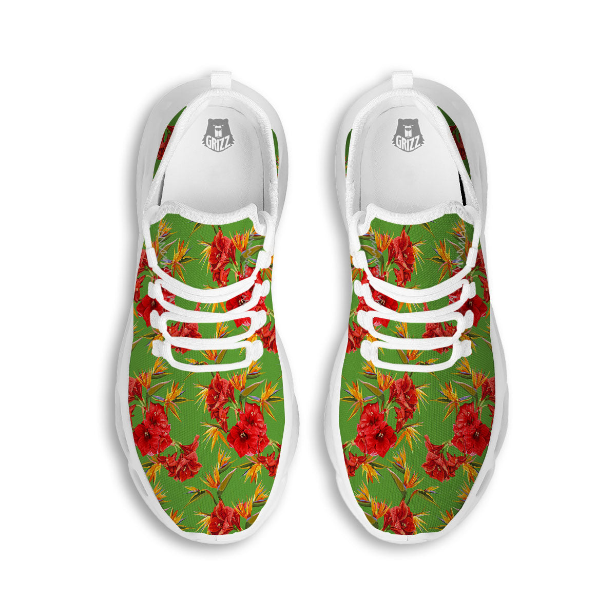Japanese Amaryllis Yellow And Red Print Pattern White Running Shoes-grizzshop