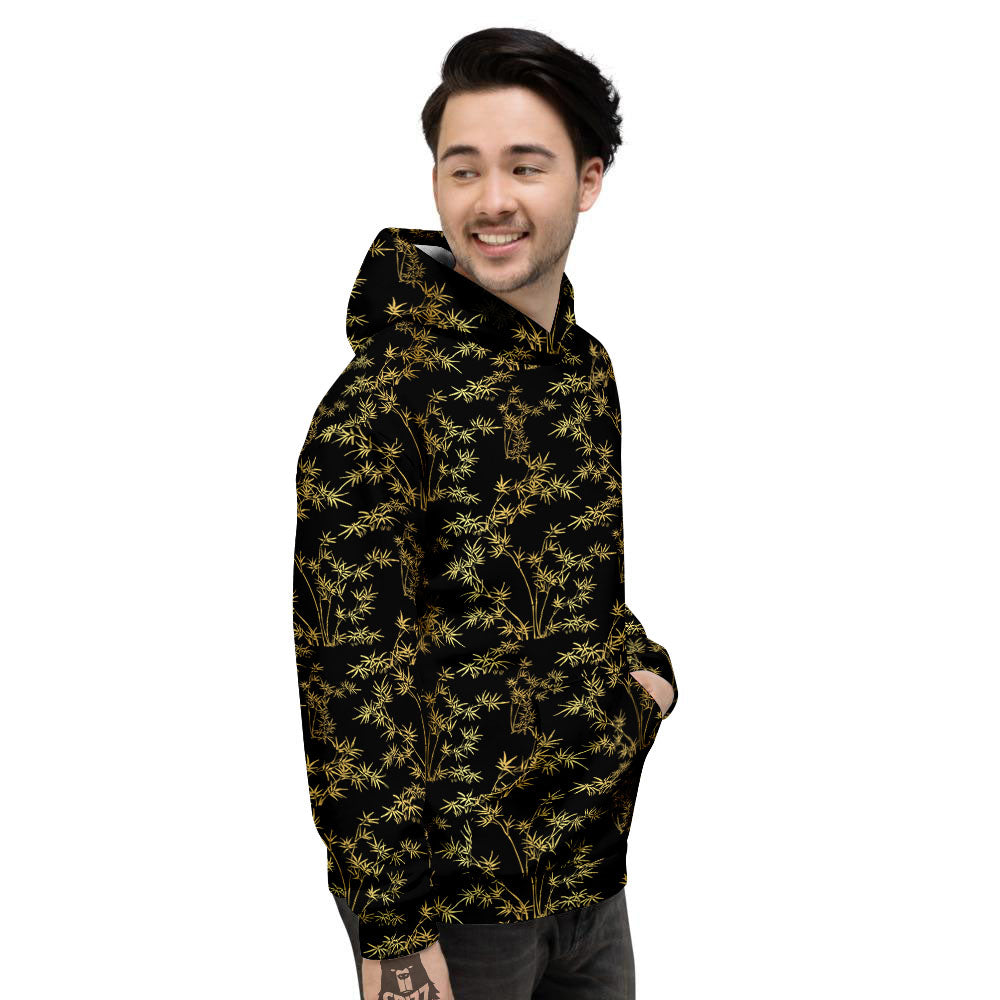 Japanese Bamboo Black And Gold Print Pattern Men's Hoodie-grizzshop