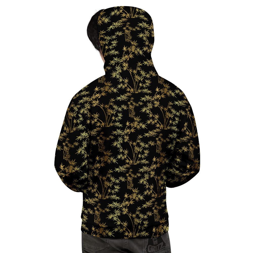 Japanese Bamboo Black And Gold Print Pattern Men's Hoodie-grizzshop