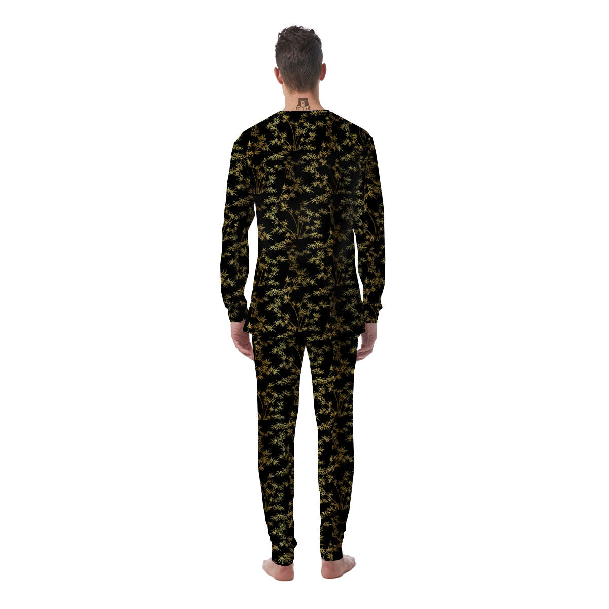 Japanese Bamboo Black And Gold Print Pattern Men's Pajamas-grizzshop