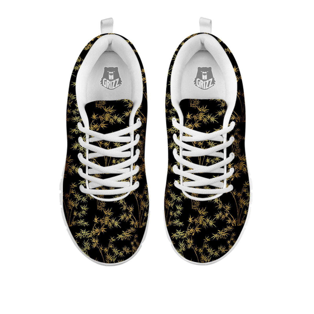 Japanese Bamboo Black And Gold Print Pattern White Sneaker-grizzshop
