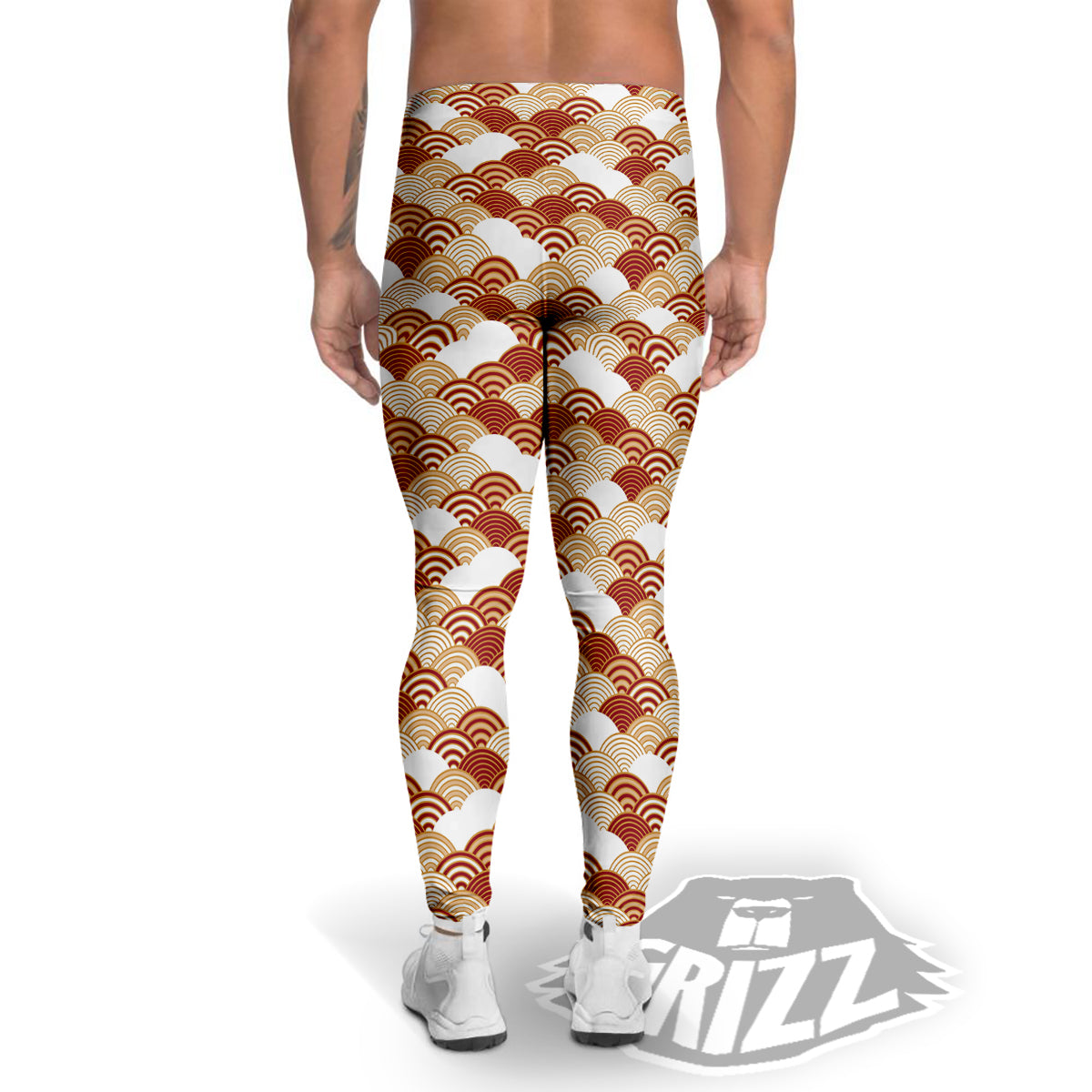 Japanese Red And Beige Print Pattern Men's Leggings-grizzshop