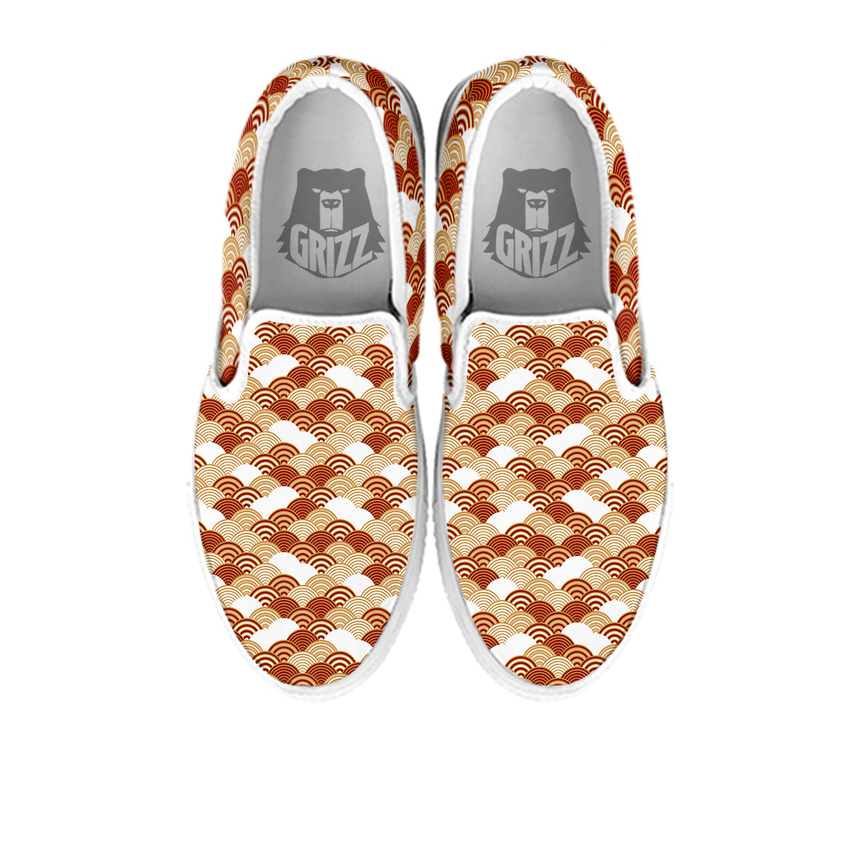 Japanese Red And Beige Print Pattern White Slip On Shoes-grizzshop