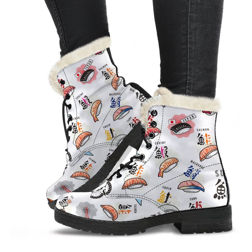 Japanese Sushi Kawaii Pattern Print Comfy Winter Boots-grizzshop