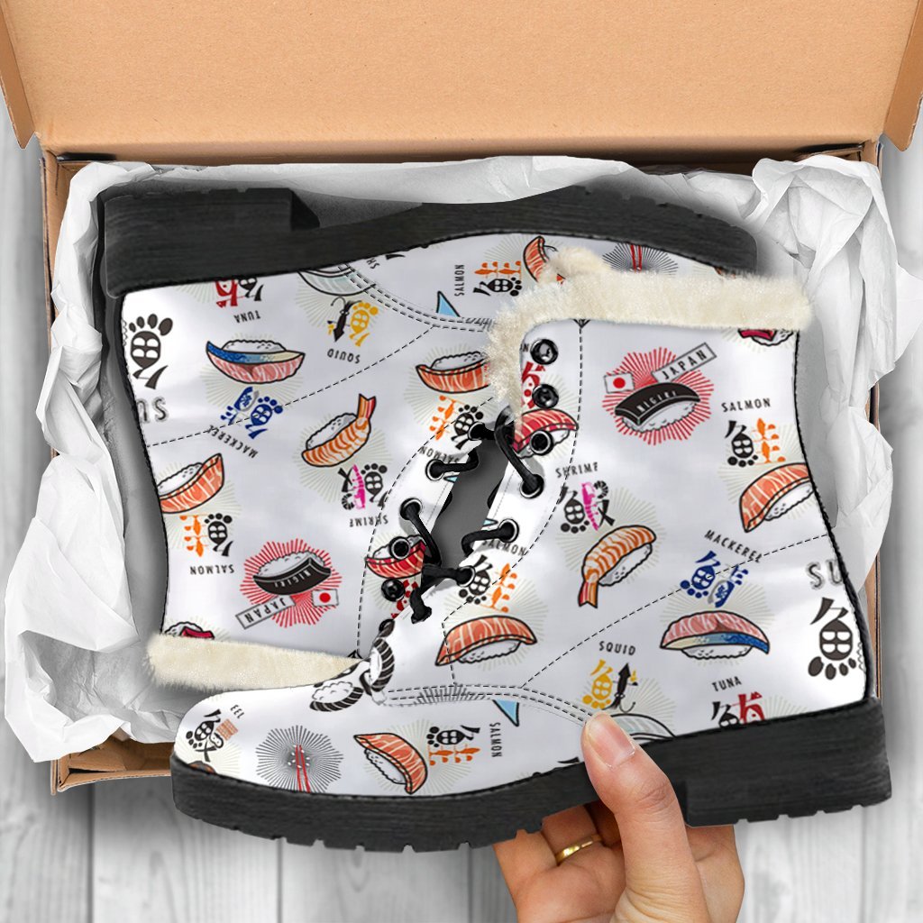 Japanese Sushi Kawaii Pattern Print Comfy Winter Boots-grizzshop