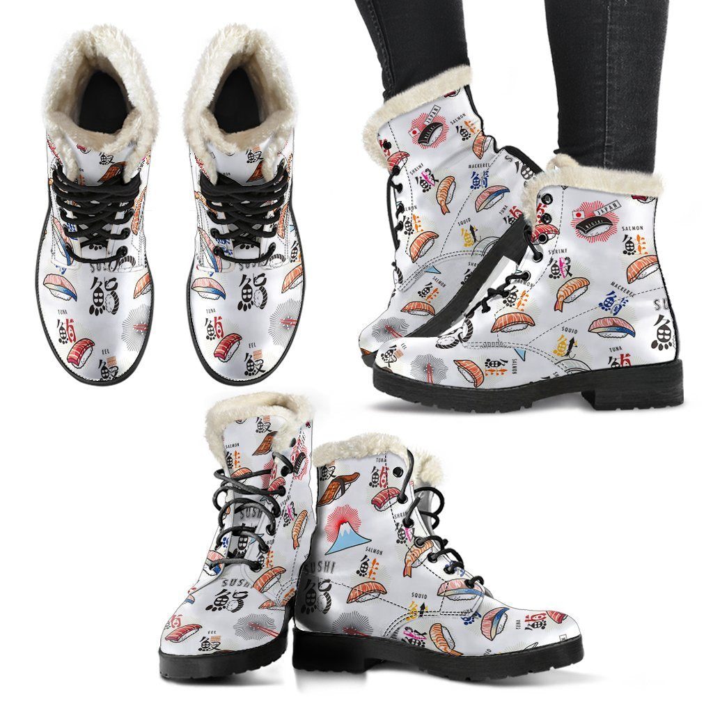 Japanese Sushi Kawaii Pattern Print Comfy Winter Boots-grizzshop