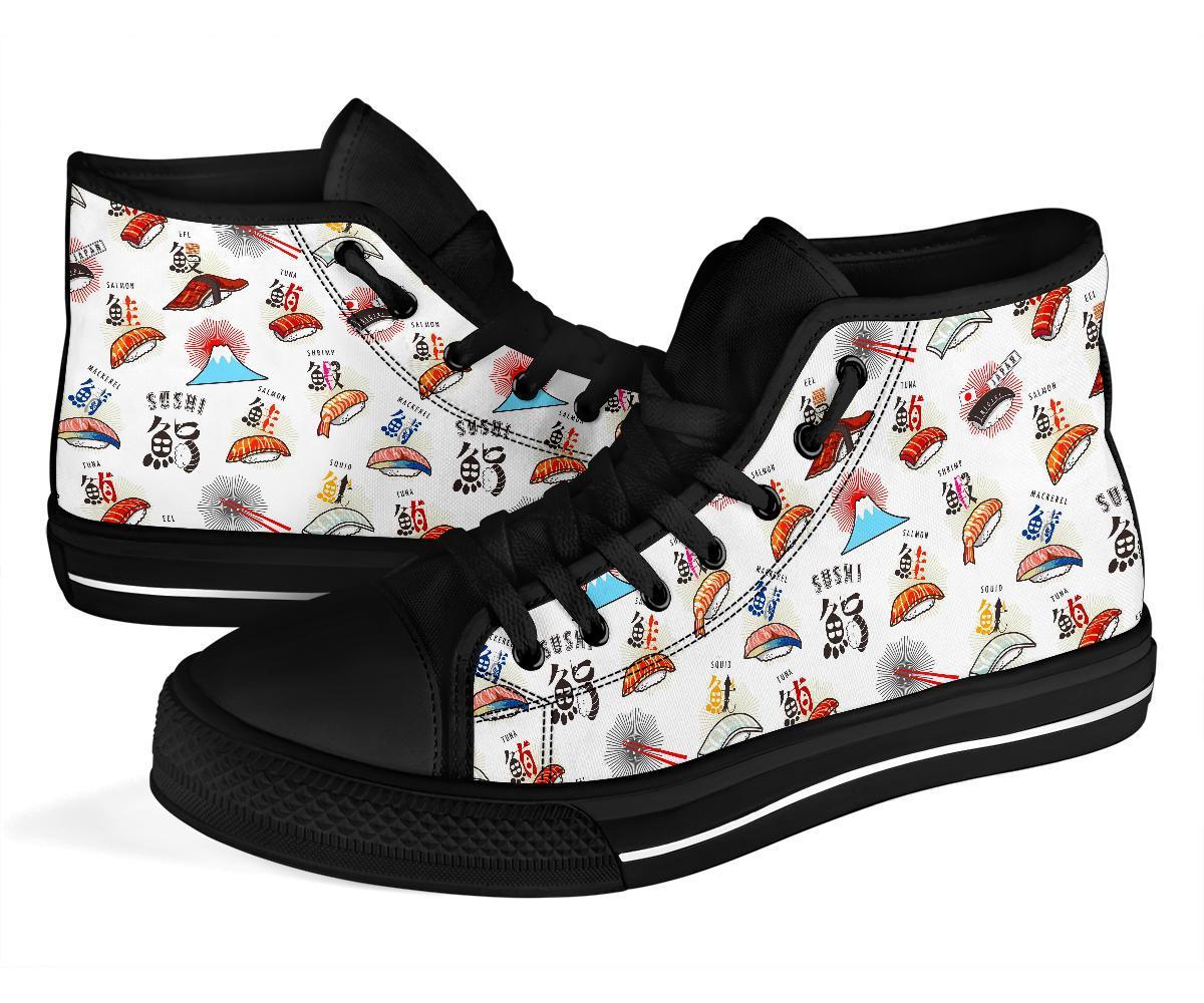 Japanese Sushi Kawaii Pattern Print Men Women's High Top Shoes-grizzshop