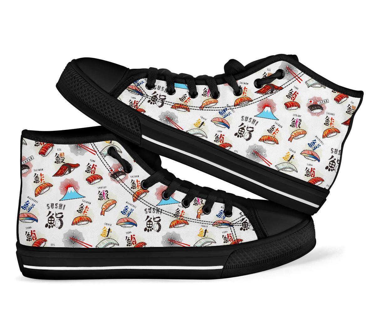 Japanese Sushi Kawaii Pattern Print Men Women's High Top Shoes-grizzshop