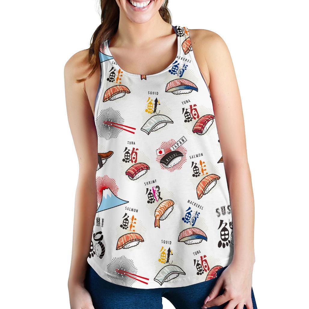Japanese Sushi Kawaii Pattern Print Women's Racerback Tank Tops-grizzshop