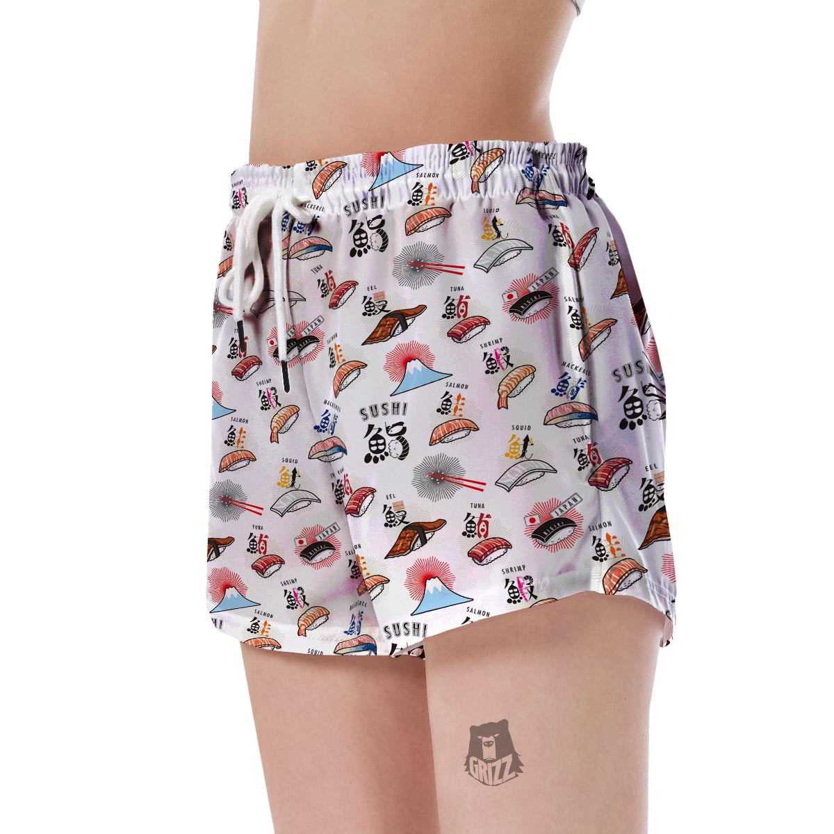 Japanese Sushi Kawaii Pattern Print Women's Shorts-grizzshop