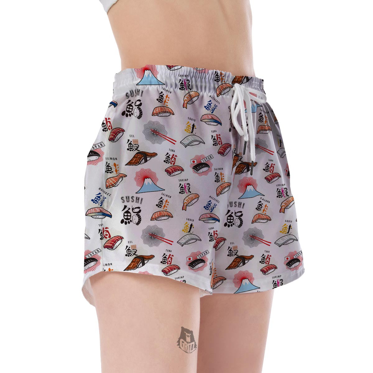 Japanese Sushi Kawaii Pattern Print Women's Shorts-grizzshop