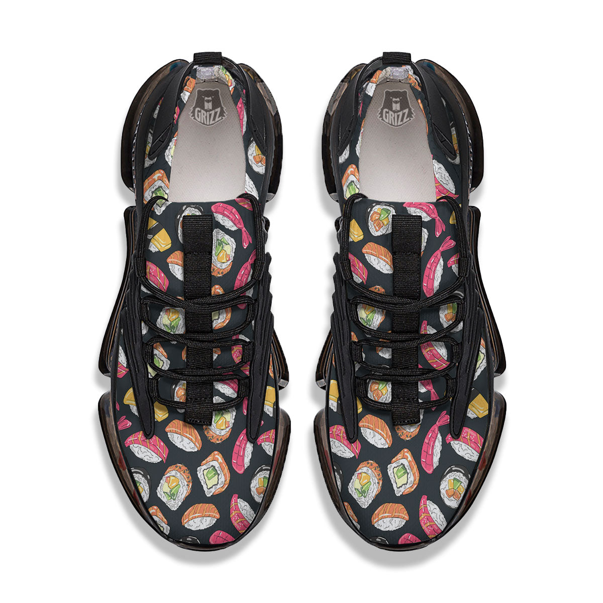 Japanese Sushi Print Pattern Black Gym Shoes-grizzshop