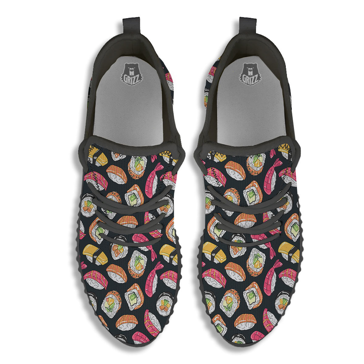 Japanese Sushi Print Pattern Black Walking Shoes-grizzshop