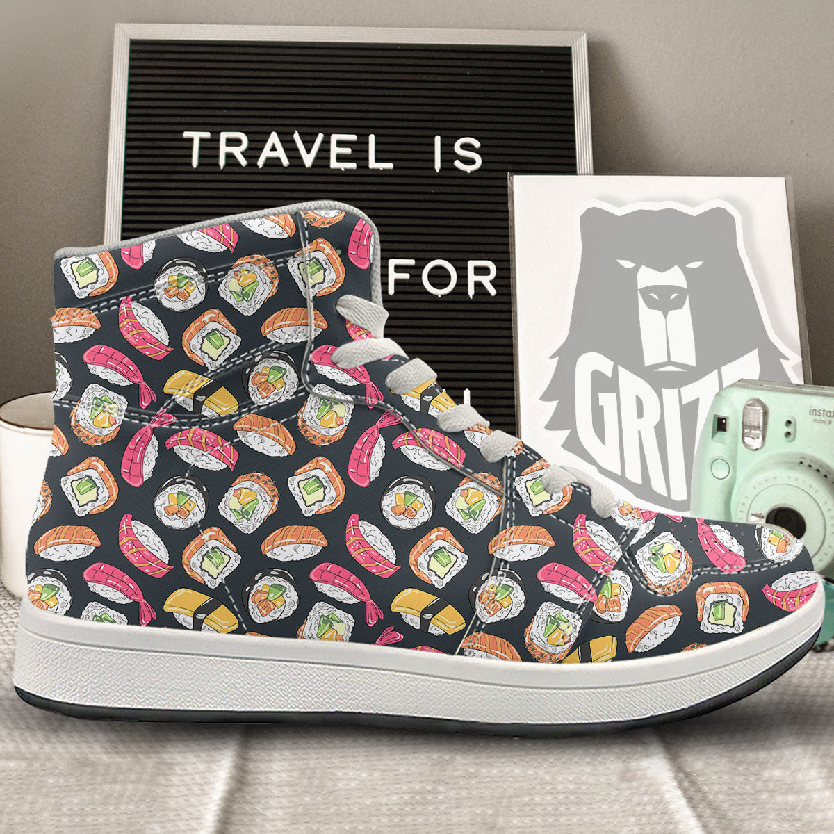 Japanese Sushi Print Pattern High Top Sneakers-grizzshop