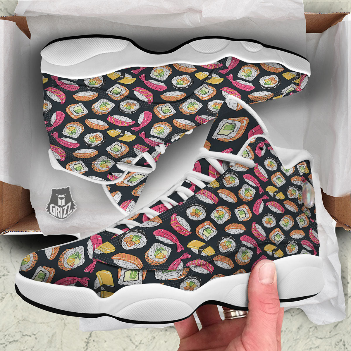 Japanese Sushi Print Pattern White Basketball Shoes-grizzshop