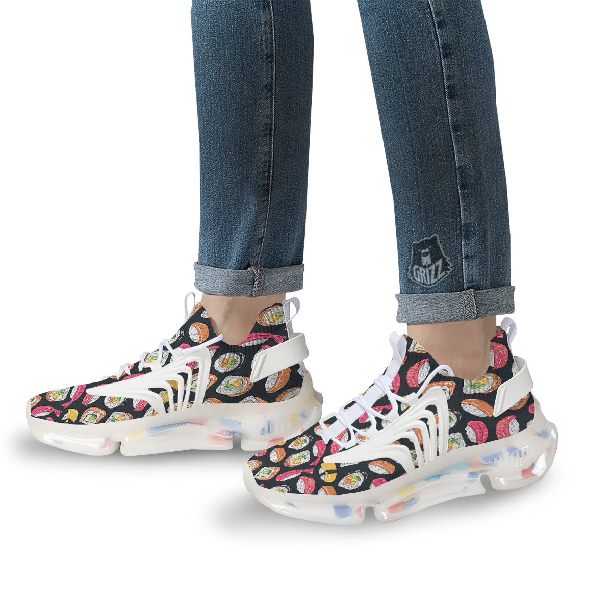 Japanese Sushi Print Pattern White Gym Shoes-grizzshop
