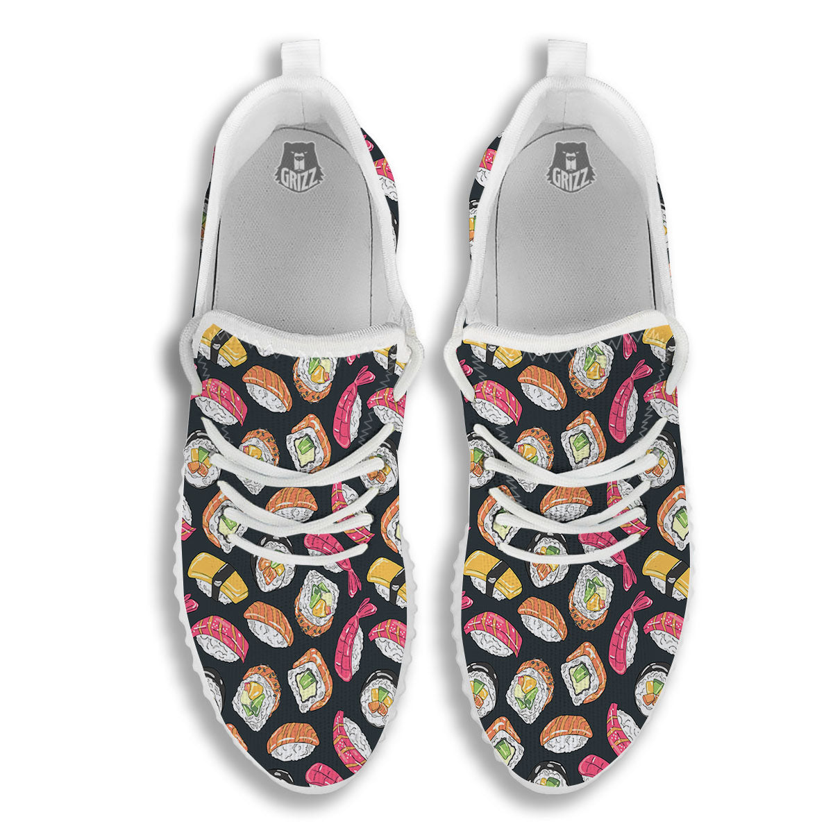 Japanese Sushi Print Pattern White Walking Shoes-grizzshop