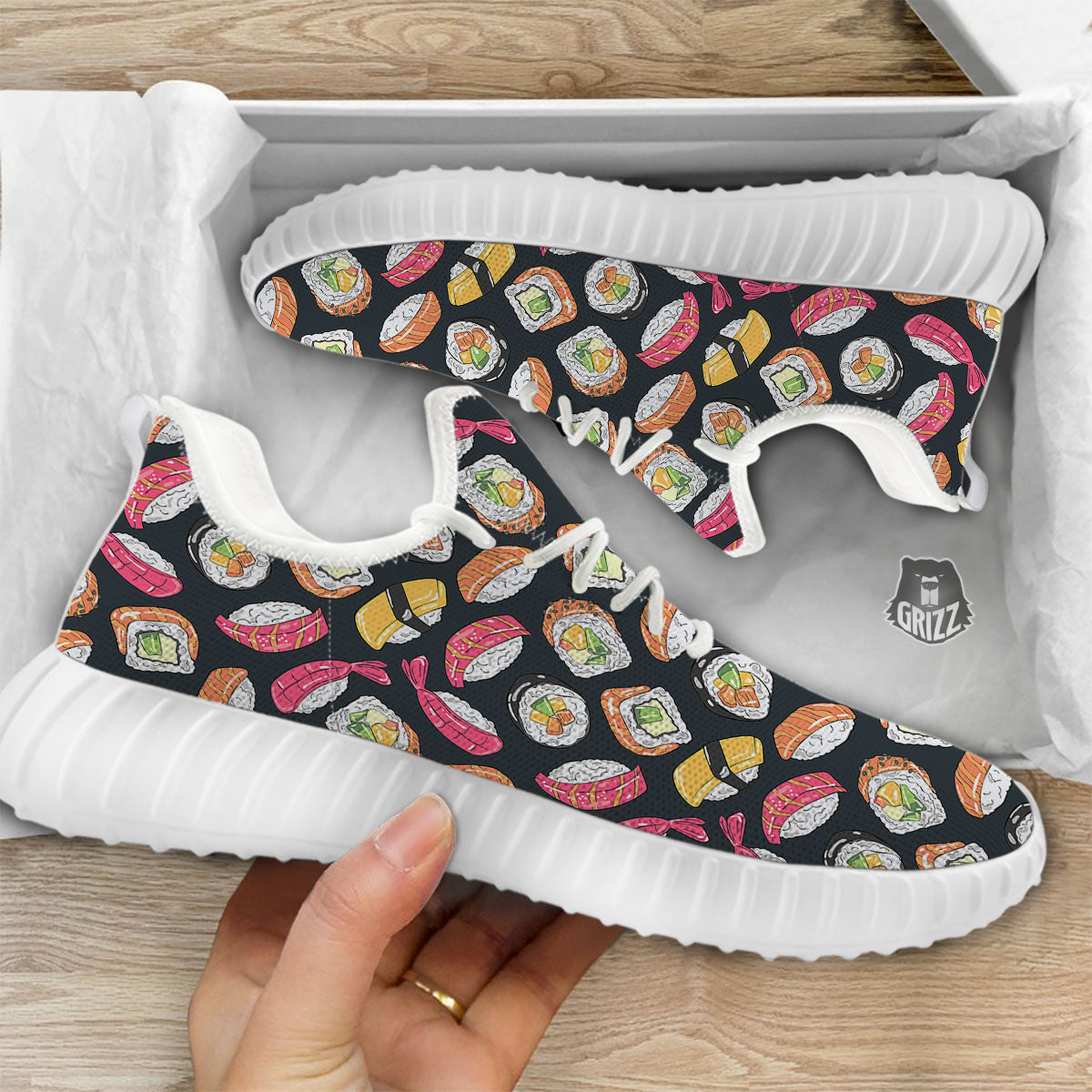 Japanese Sushi Print Pattern White Walking Shoes-grizzshop