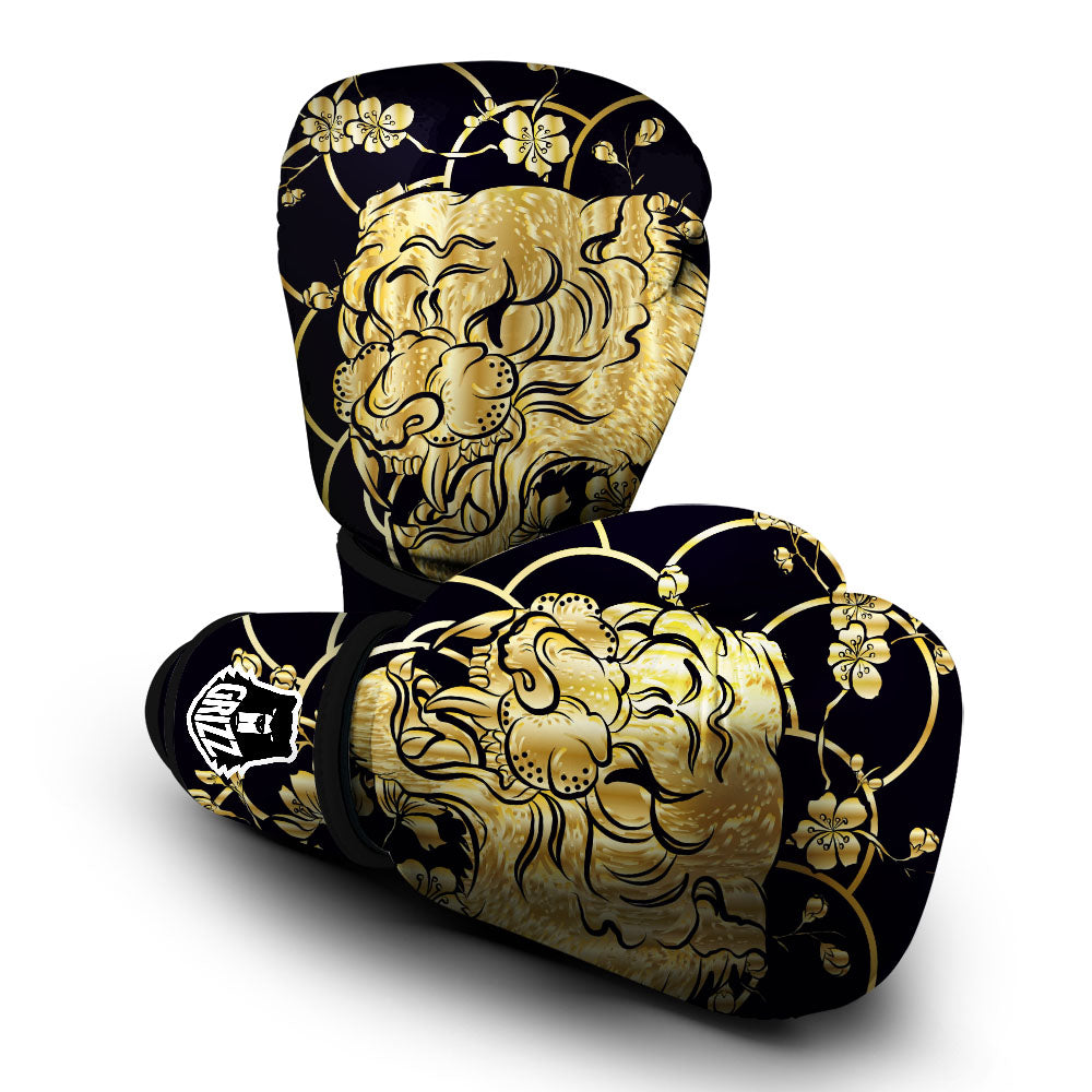 Japanese Tiger Gold And Black Print Boxing Gloves-grizzshop