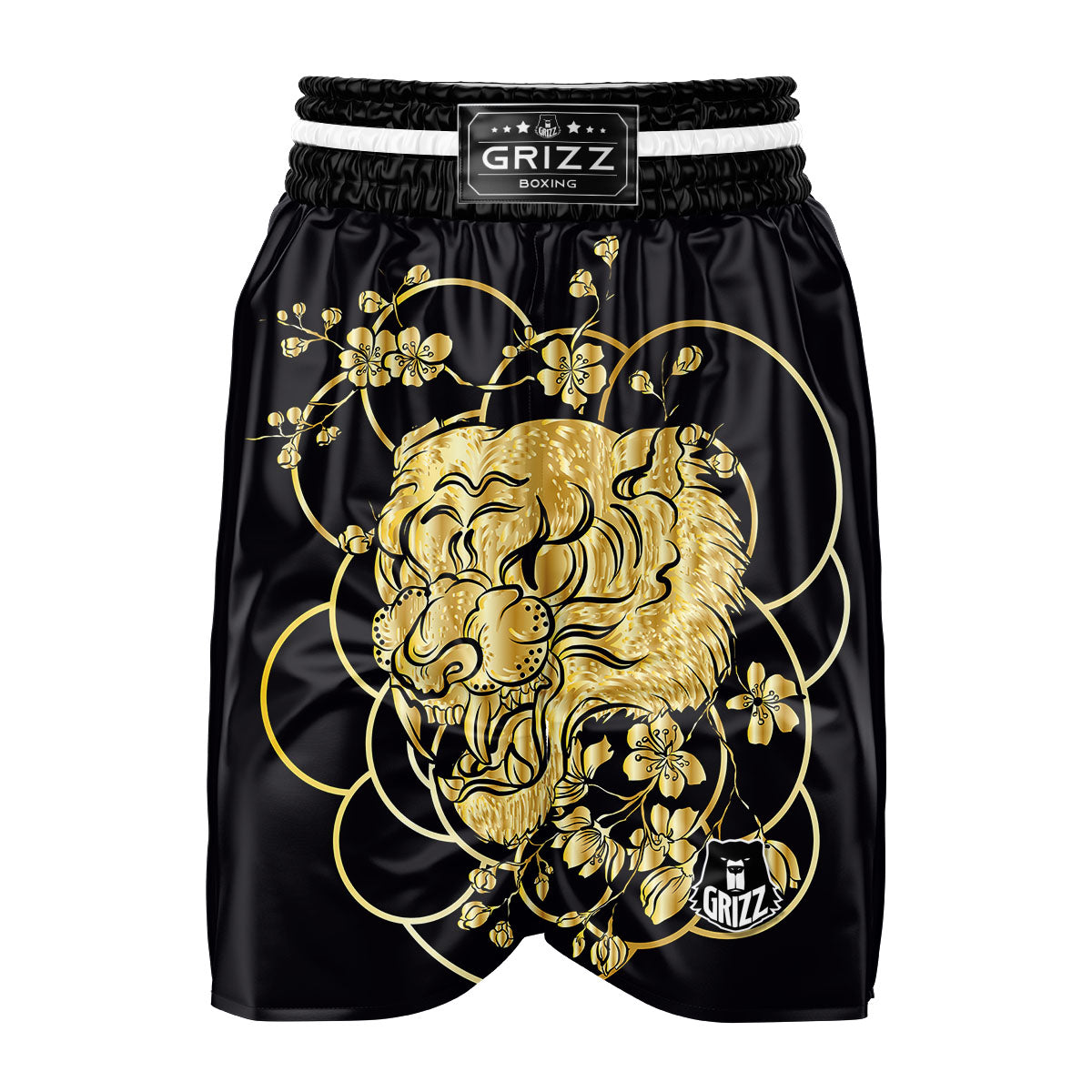 Japanese Tiger Gold And Black Print Boxing Shorts-grizzshop