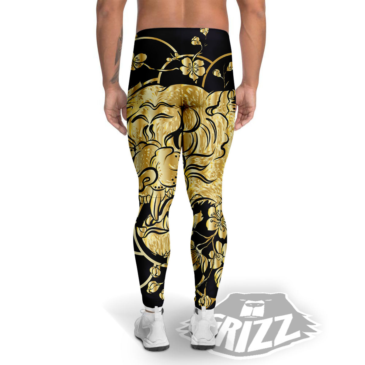Japanese Tiger Gold And Black Print Men's Leggings-grizzshop