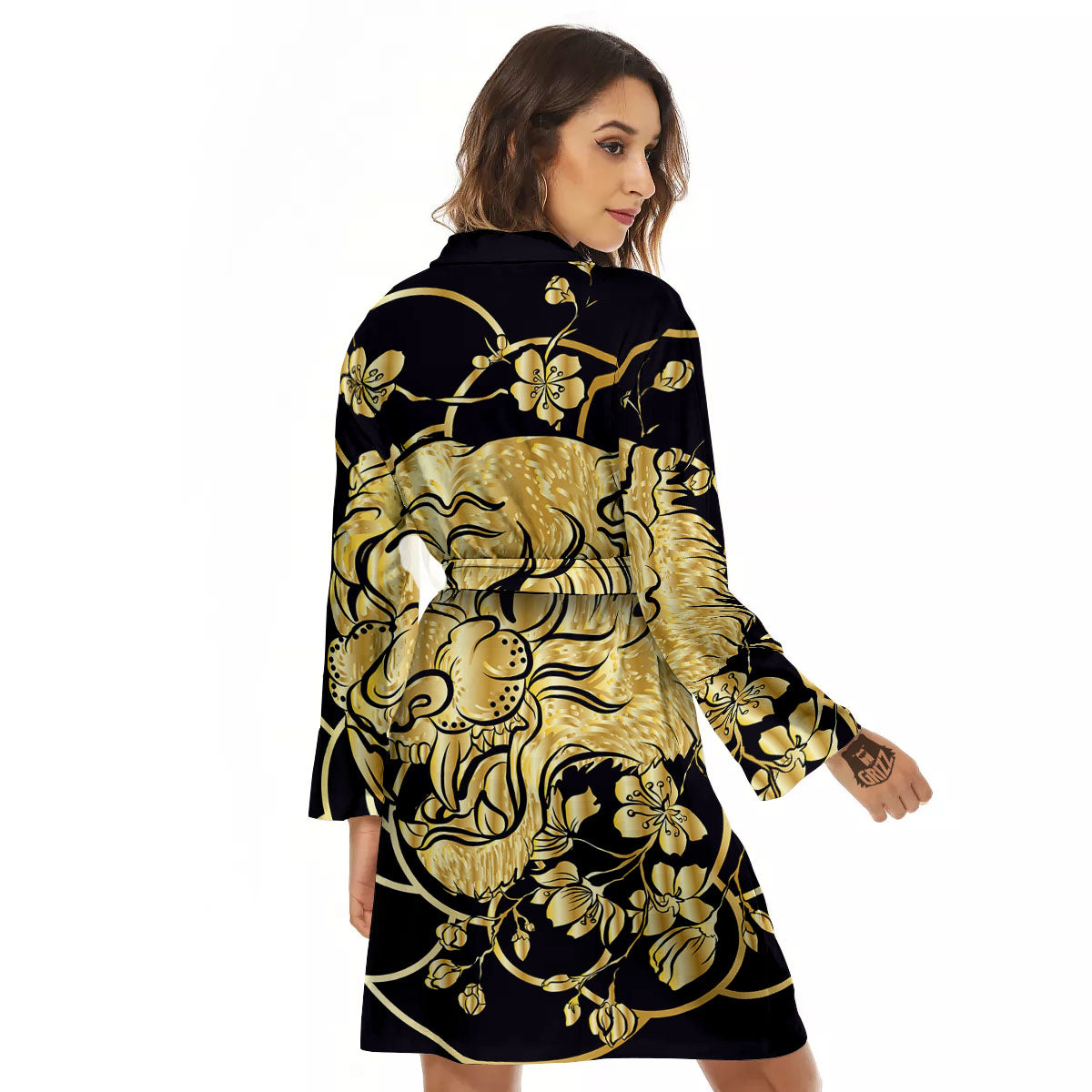 Japanese Tiger Gold And Black Print Women's Robe-grizzshop