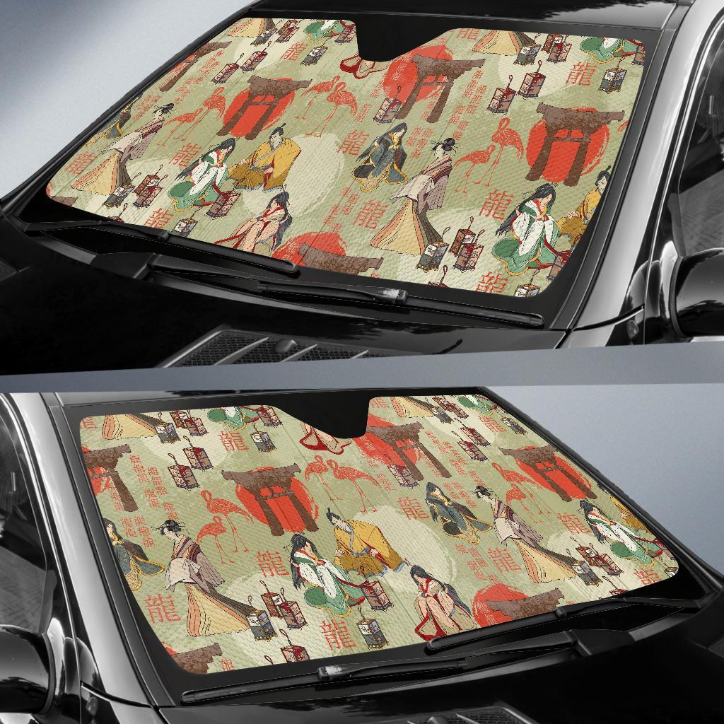 Japanese Tokyo Print Pattern Car Sun Shade-grizzshop