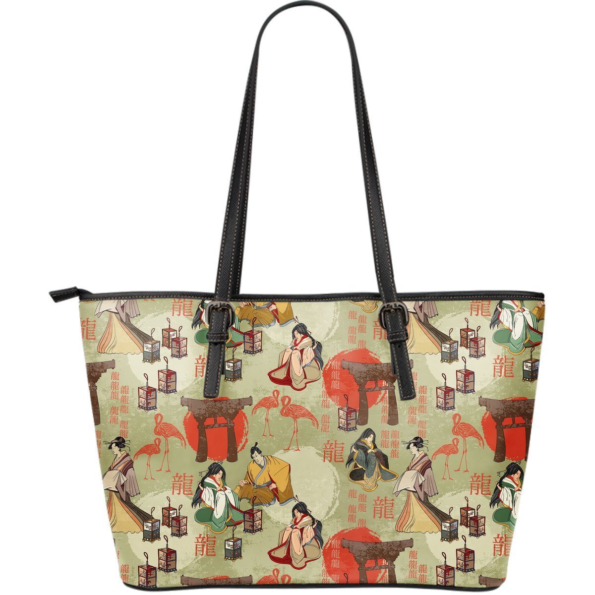 Japanese Tokyo Print Pattern Leather Tote Bag-grizzshop