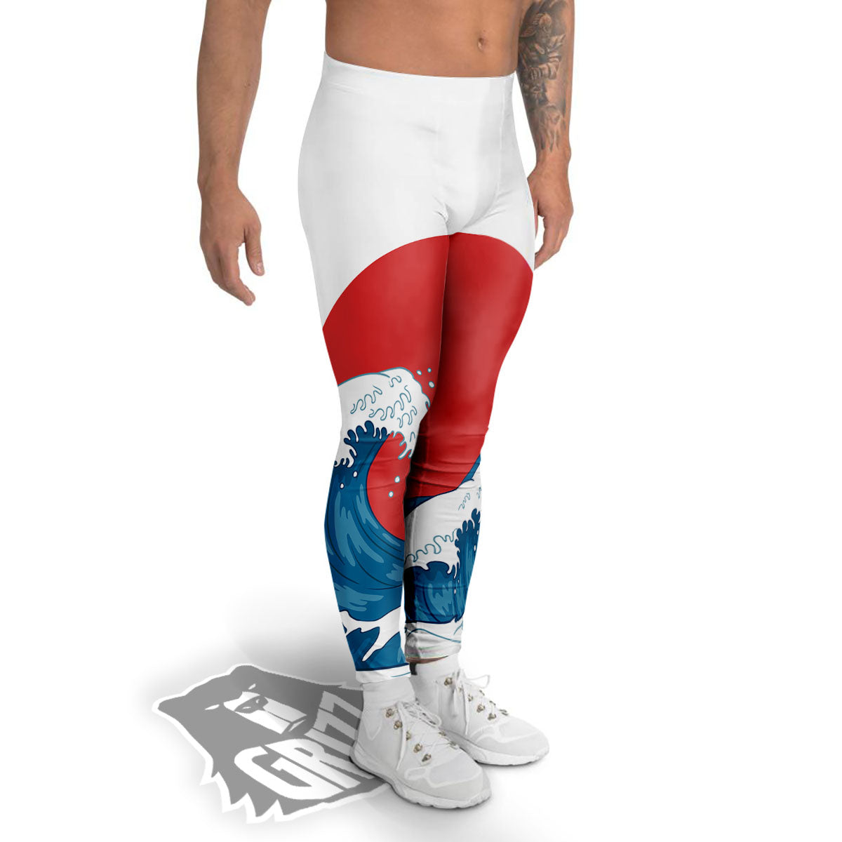 Japanese Wave And Vitage Sea Print Men's Leggings-grizzshop