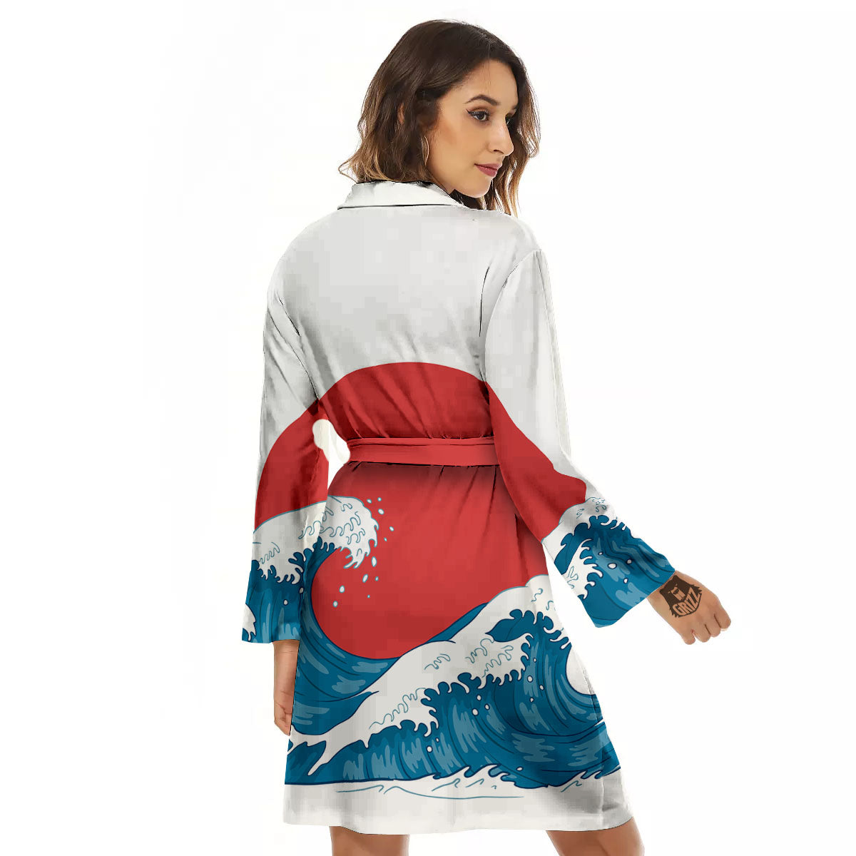 Japanese Wave And Vitage Sea Print Women's Robe-grizzshop