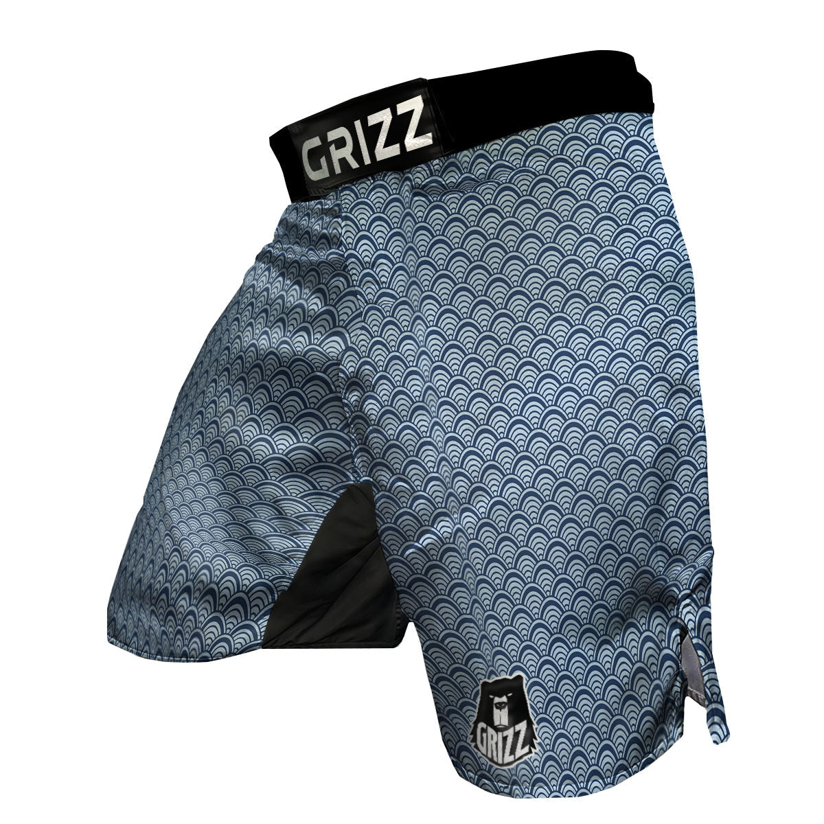 Japanese Wave Blue Print Pattern MMA Shorts-grizzshop