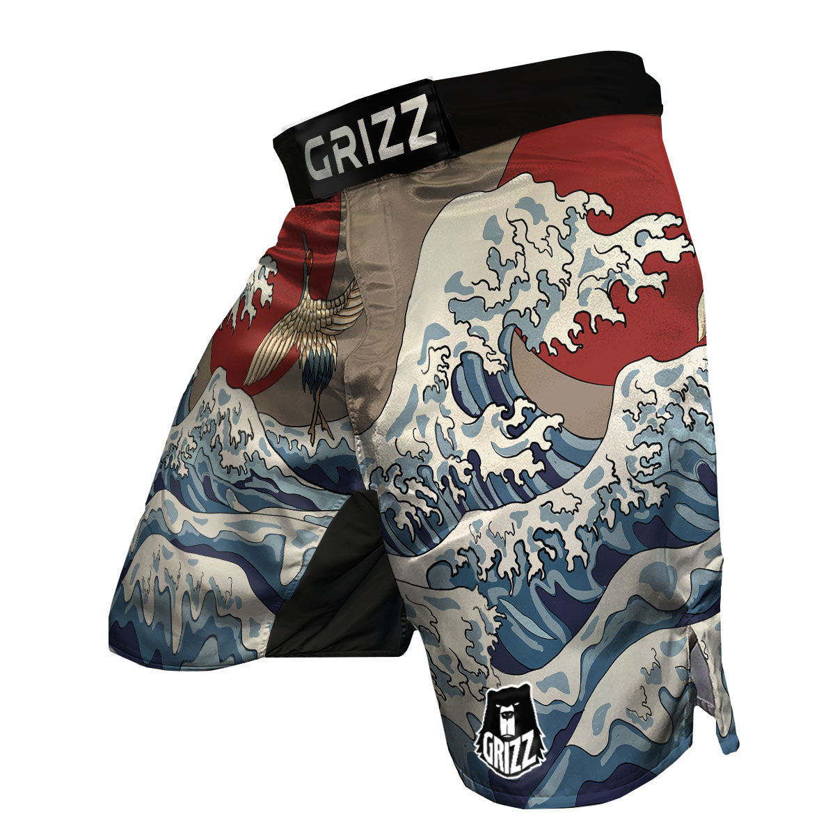 Japanese Wave Red Sun Print MMA Shorts-grizzshop