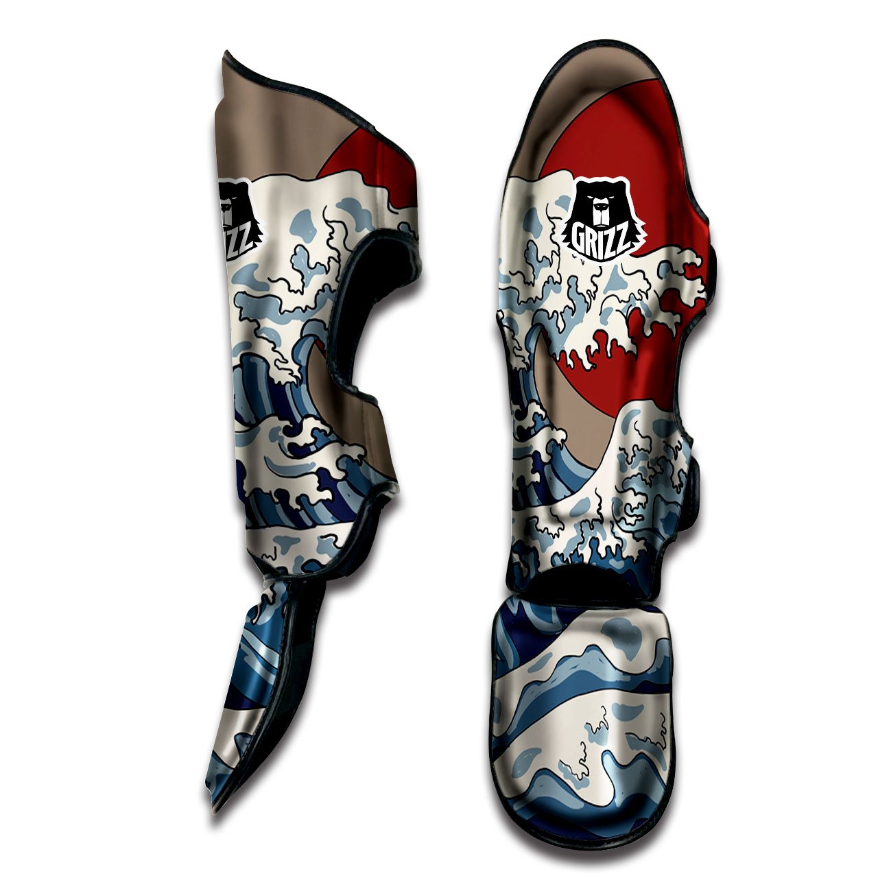 Japanese Wave Red Sun Print Muay Thai Shin Guards-grizzshop