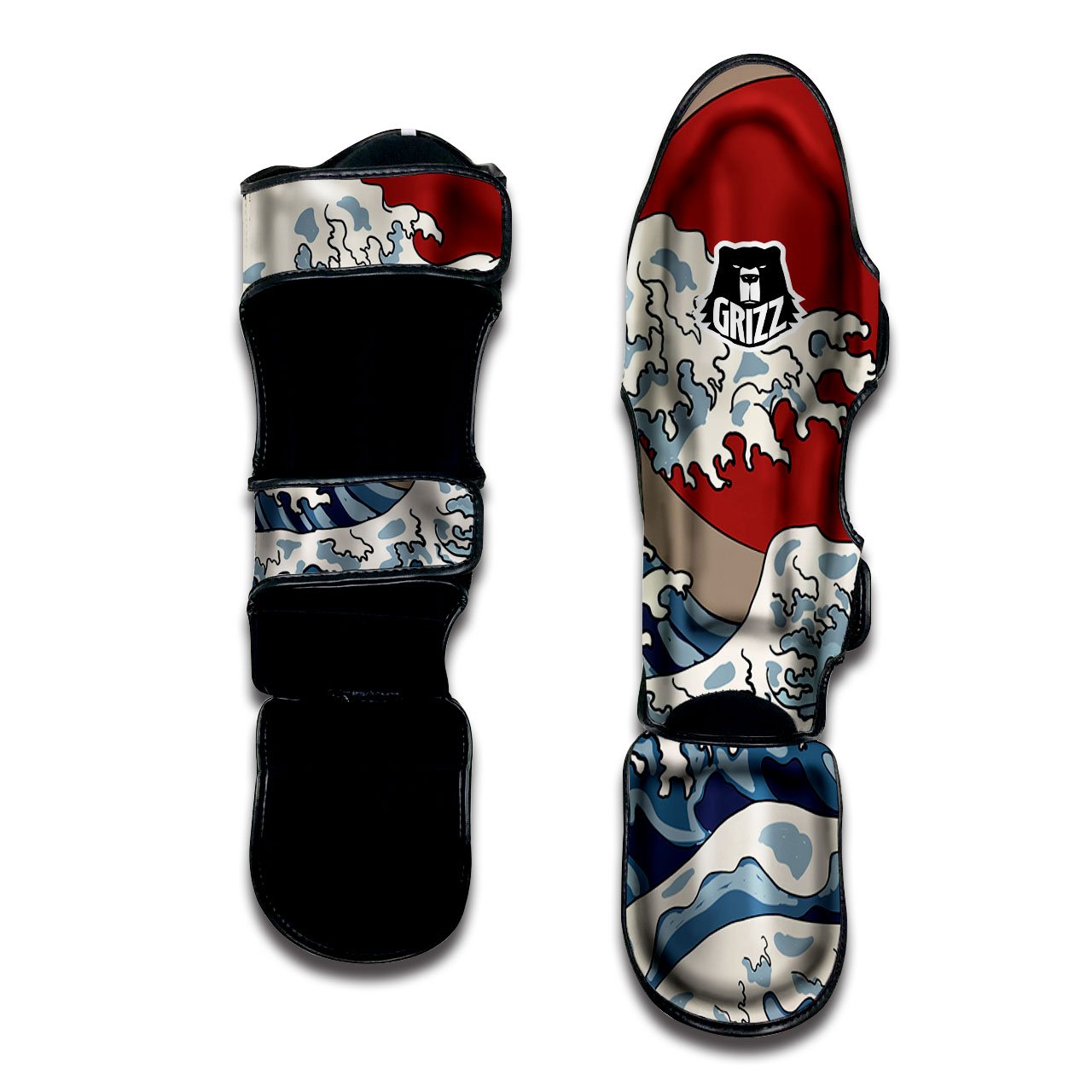 Japanese Wave Red Sun Print Muay Thai Shin Guards-grizzshop