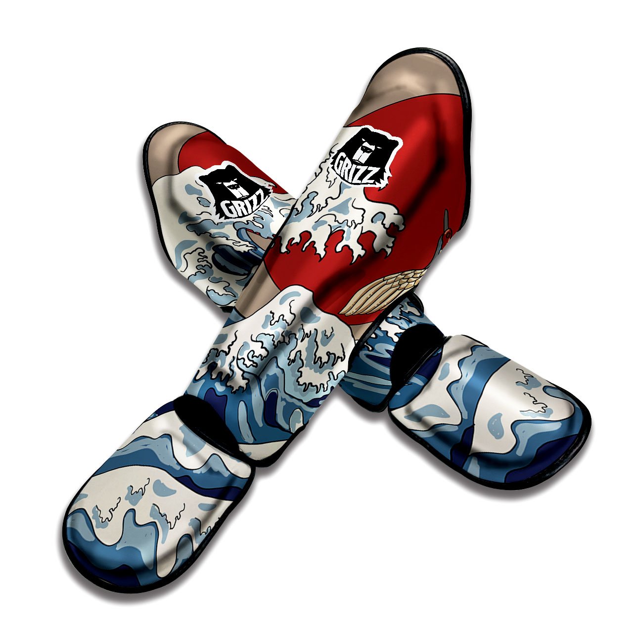 Japanese Wave Red Sun Print Muay Thai Shin Guards-grizzshop