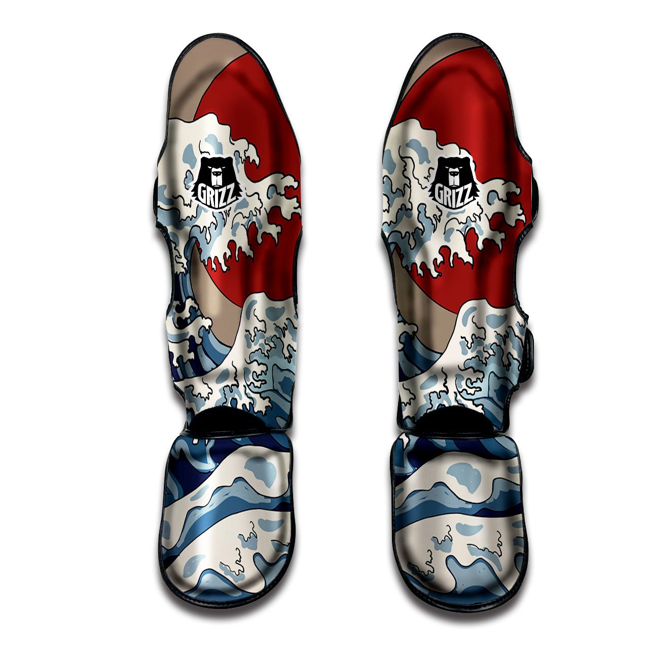Japanese Wave Red Sun Print Muay Thai Shin Guards-grizzshop
