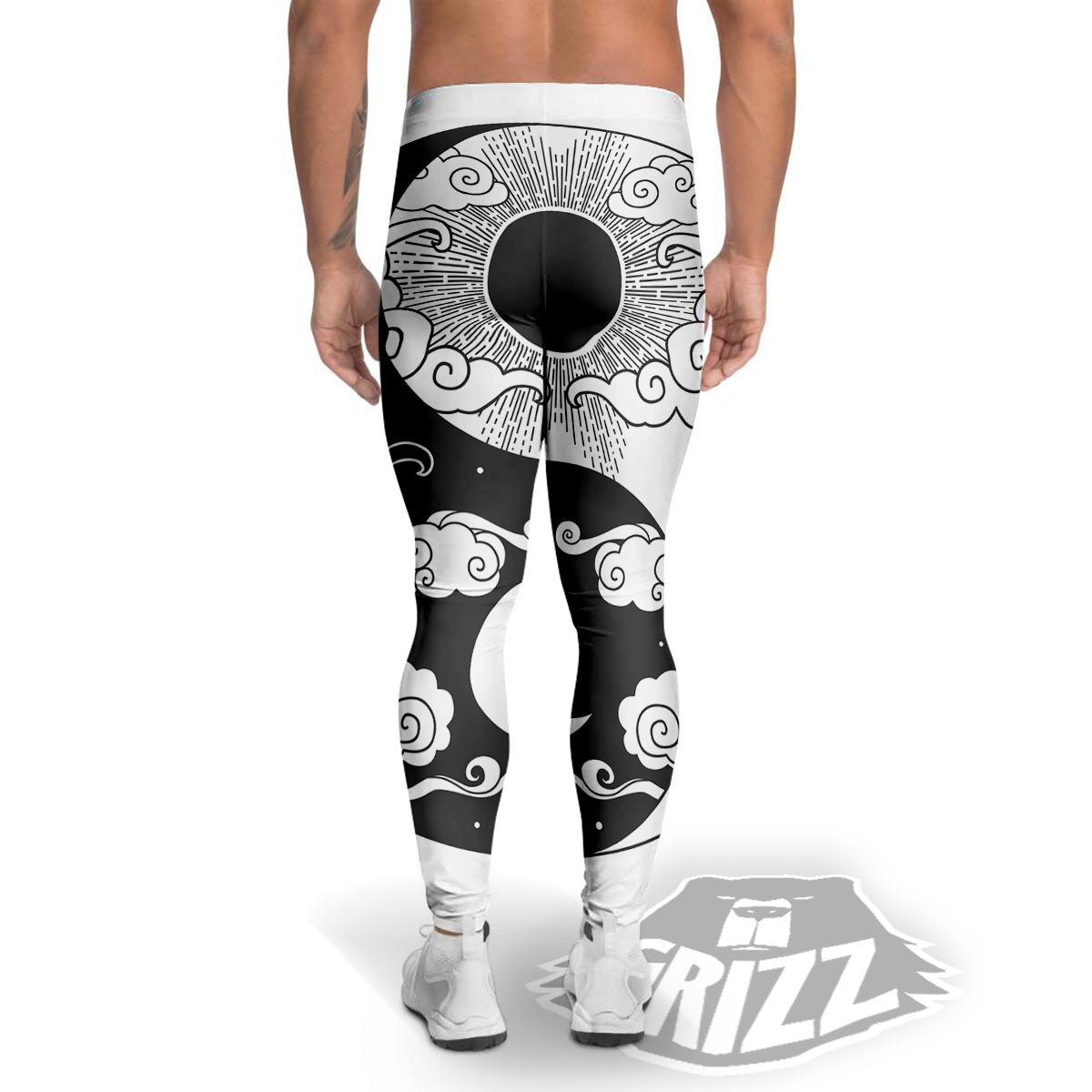 Japanese Yin Yang White And Black Print Men's Leggings-grizzshop