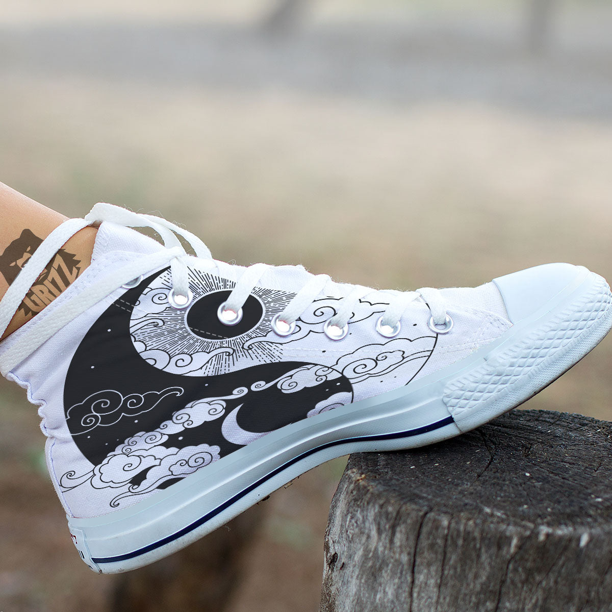Japanese Yin Yang White And Black Print White High Top Shoes-grizzshop