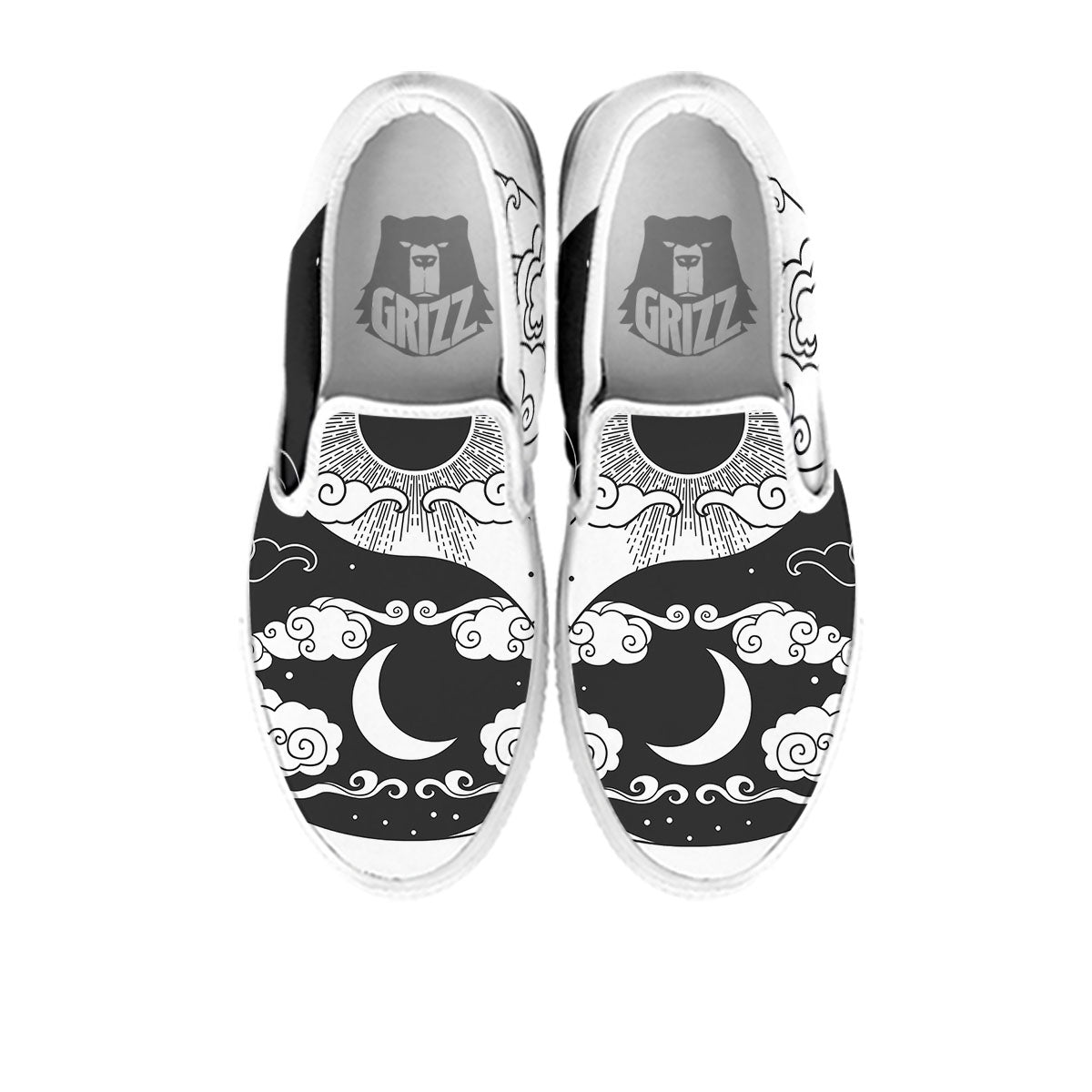 Japanese Yin Yang White And Black Print White Slip On Shoes-grizzshop