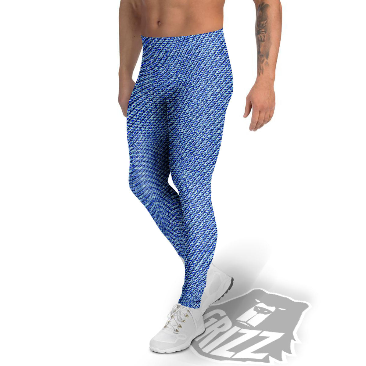 Jeans Blue Denim Print Pattern Men's Leggings-grizzshop