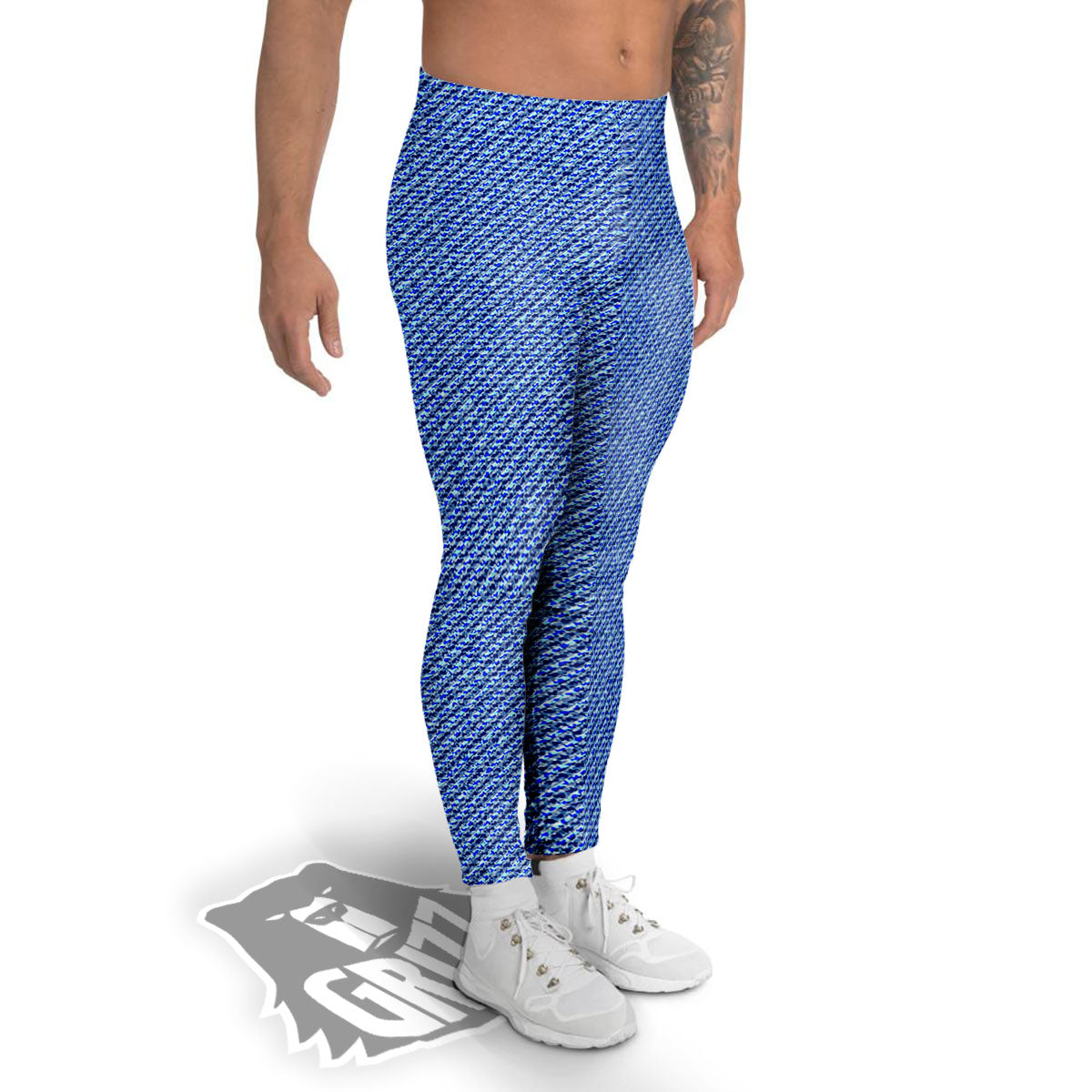 Jeans Blue Denim Print Pattern Men's Leggings-grizzshop